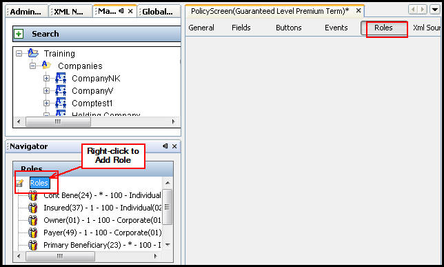 Role node in Policy Screen